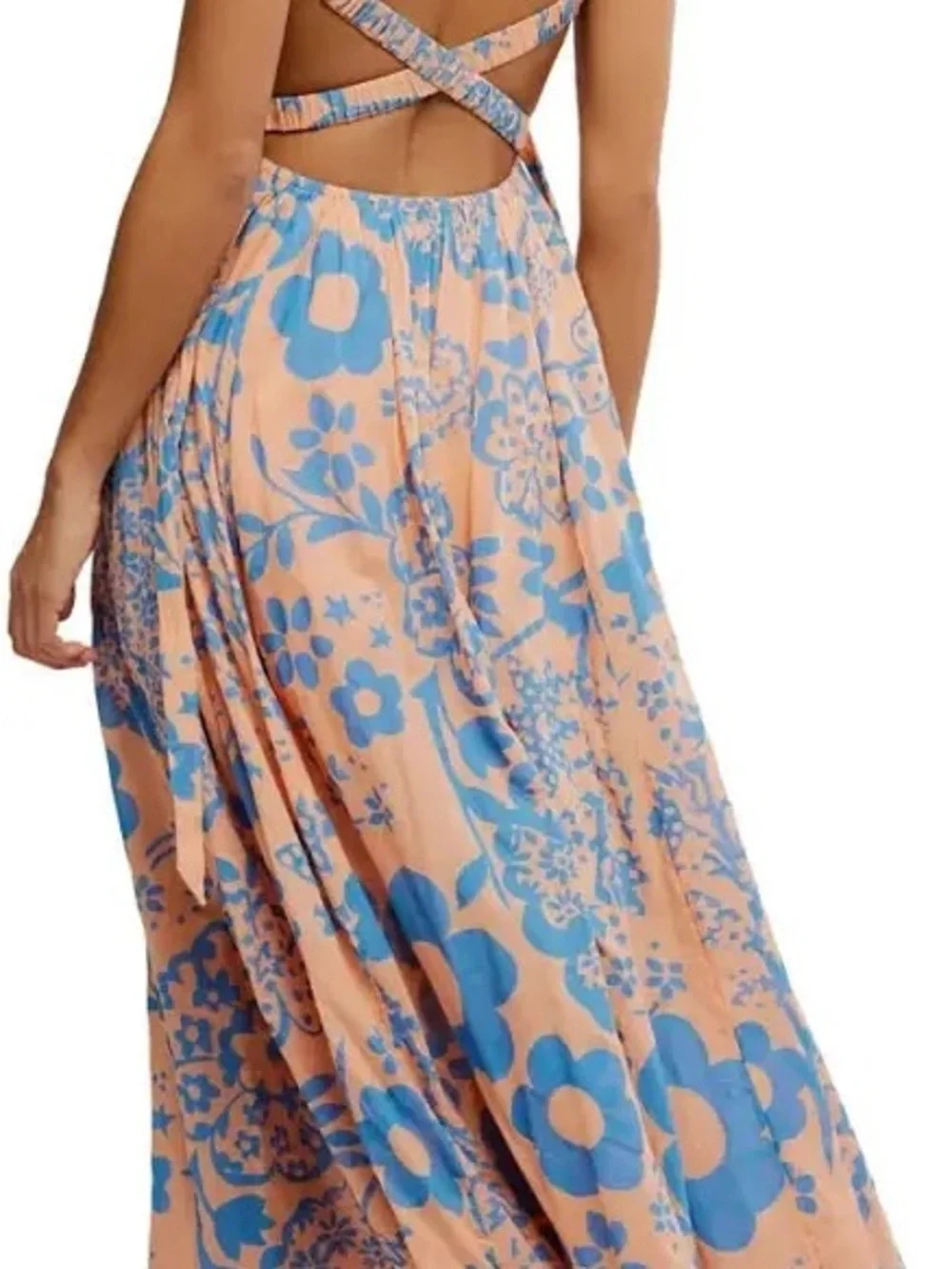 NWOT Free People Ultraviolet Smocked Cutout Maxi Dress - Pale Pink/Blue (Size L)